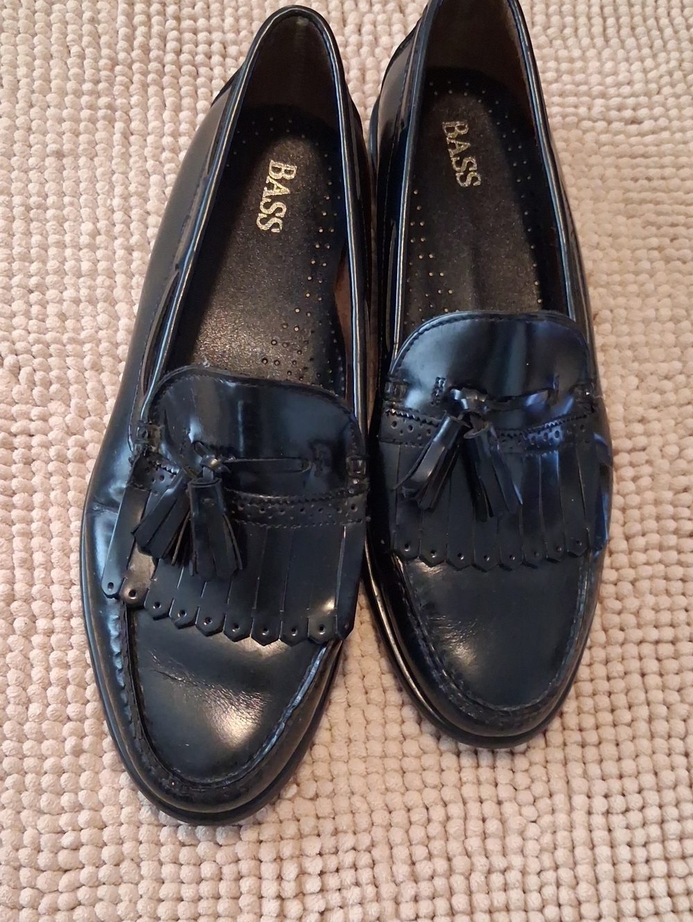 Bass Black Patent Tassel Kiltie Loafers